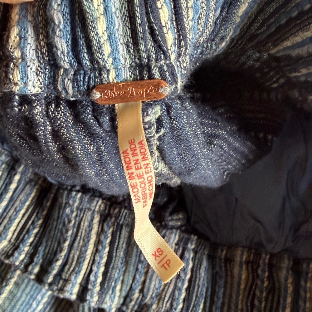 Free People blue striped woven cotton elastic waist wide leg pants size XS - Picture 2 of 9